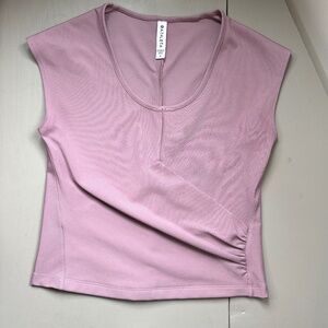 Athleta Shirred Faux Wrap Top S Mauve Pink Purple athleisure business casual